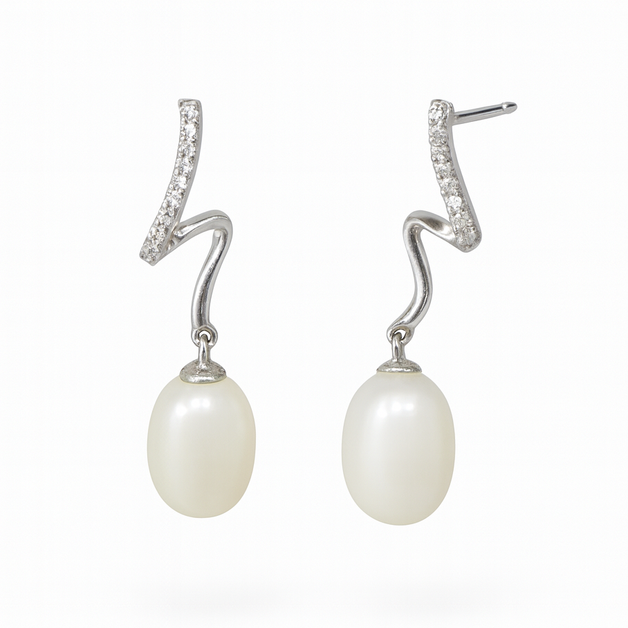 M017 SILVER 925 PEARL EARRINGS 3.2g