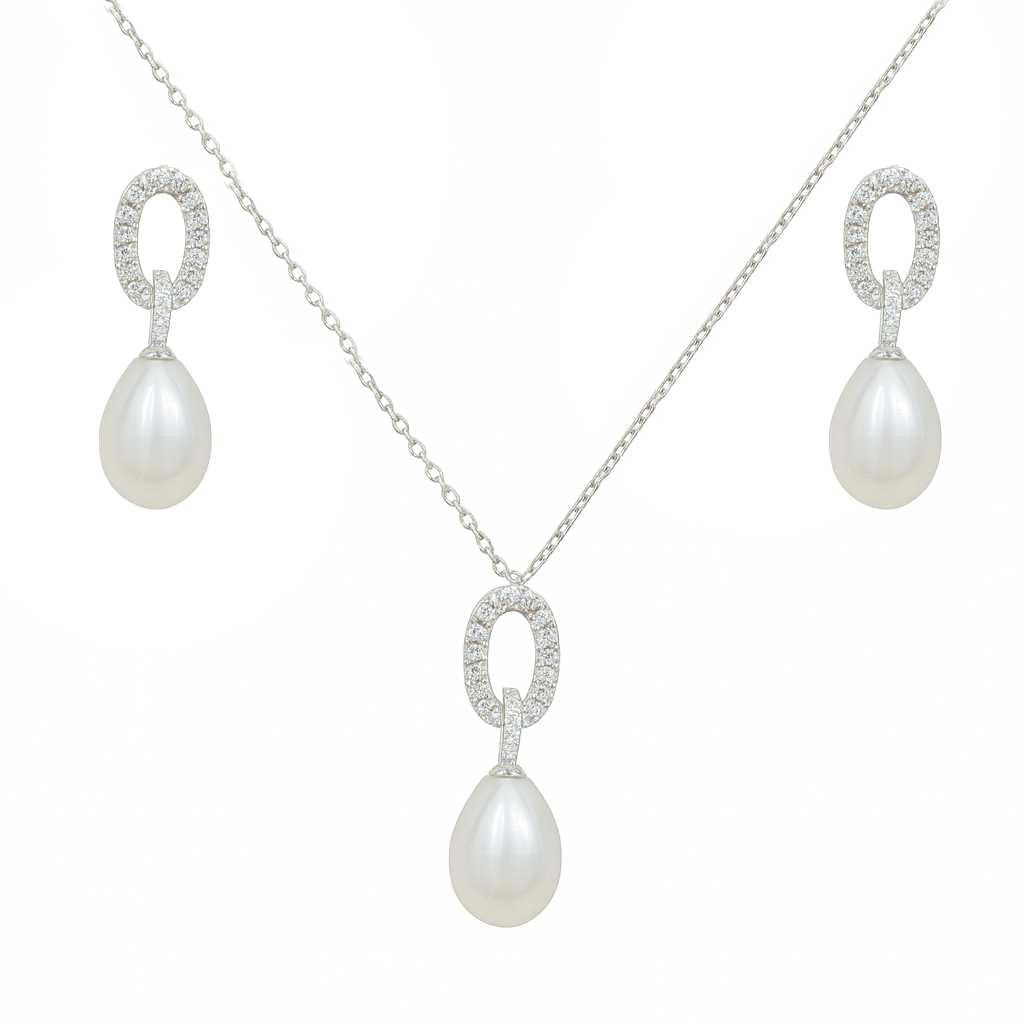 M117 SILVER 925 PEARL JEWELRY SET 9.5g