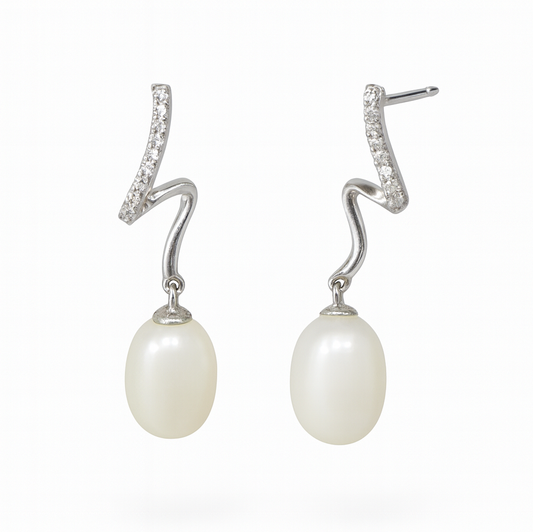M017 SILVER 925 PEARL EARRINGS 3.2g