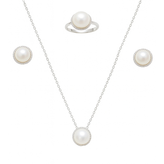 M244 SILVER 925 PEARL JEWELRY SET 11g