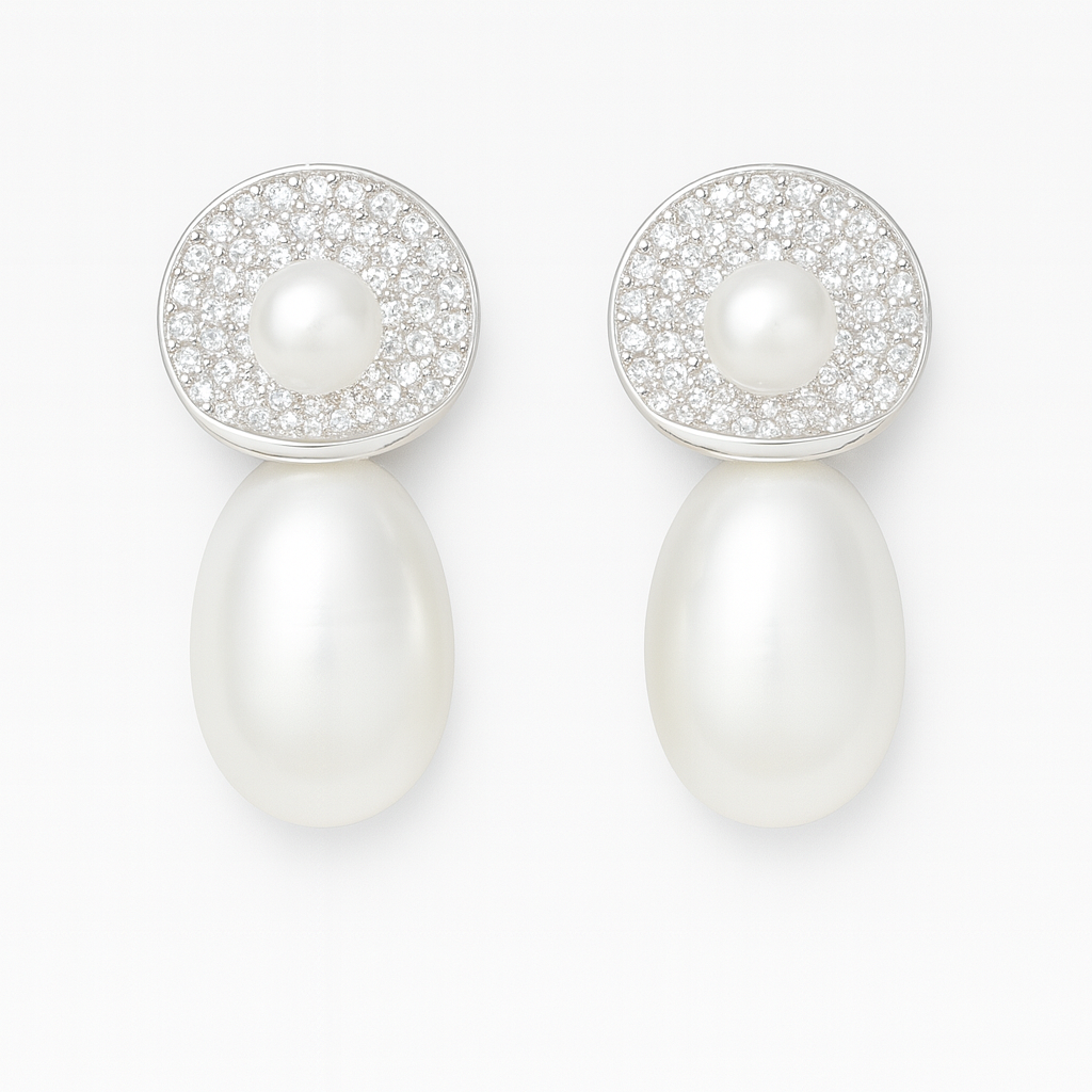 M011 SILVER 925 PEARL EARRINGS 6.6g
