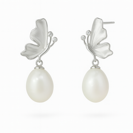 M021 SILVER 925 PEARL EARRINGS 5g